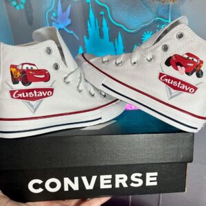 Personalized Name Birthday Lightning McQueen Cars White High Top Sneaker Custom Shoes Gift