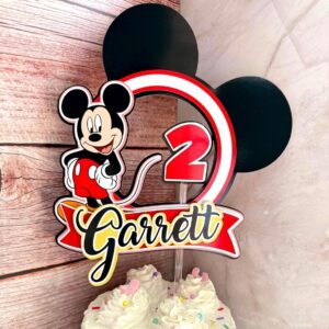 Custom Mickey Mouse and Ears 3D Cake Topper Personalized Birthday Party Decor Custom Name & Age