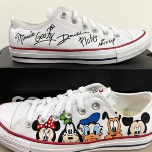 Personalized Name Birthday Mickey and Friends Signatures White Low Top Sneaker Custom Shoes Gift