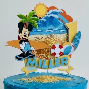 Custom Mickey Mouse Beach Pool Summer 3D Cake Topper Personalized Birthday Party Decor Custom Name & Age