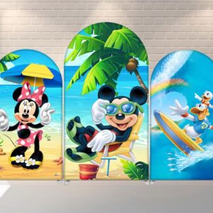 Mickey Mouse and Friends Beach Pool Summer Fabric Arch Cover Backdrop Background 7.2ft by 4ft Life Size Prop Decoration Party Birthday
