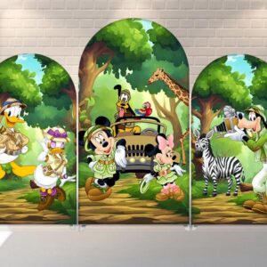 Mickey Mouse and friends Safari Jungle Animal Kingdom Fabric Arch Cover Backdrop Background 7.2ft by 4ft Life Size Prop Decoration Party Birthday