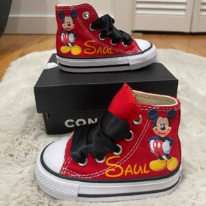 Personalized Name Birthday Mickey Mouse Red High Top Sneaker Custom Shoes Gift