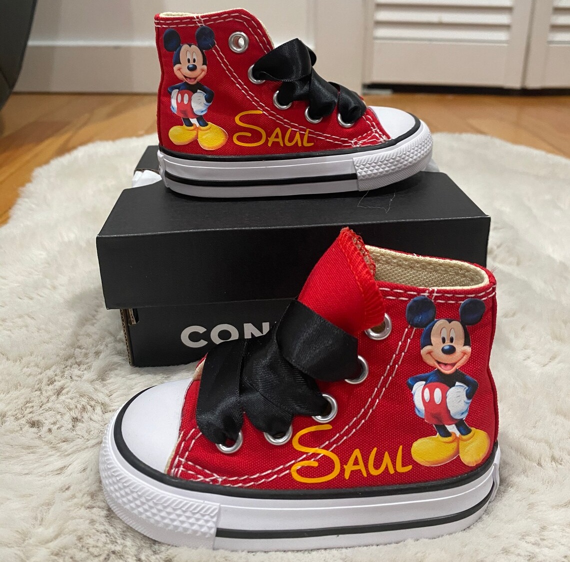 Personalized Name Birthday Mickey Mouse Red High Top Sneaker Custom Shoes Gift