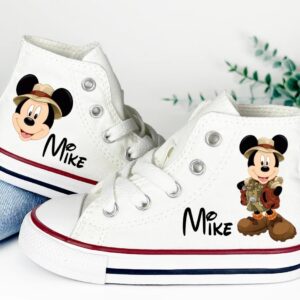 Personalized Name Birthday Mickey Mouse Safari Animal Kingdom White High Top Sneaker Custom Shoes Gift