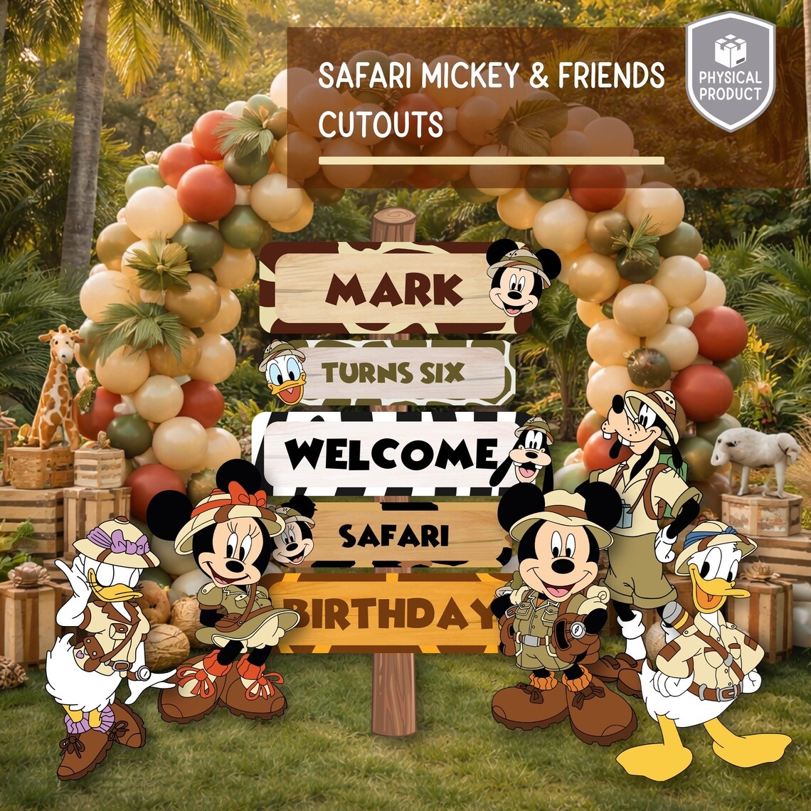 Mickey Mouse Safari Jungle Animal Kingdom 3 Foot Coroplast Cutout Yard Sign Life Size Prop Decoration Party Birthday