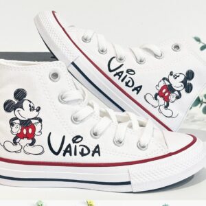 Personalized Name Birthday Classic Mickey Mouse Sketch White High Top Sneaker Custom Shoes Gift