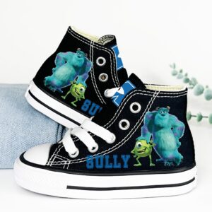 Personalized Name Birthday Monsters Inc Sulley and Mike Black High Top Sneaker Custom Shoes Gift