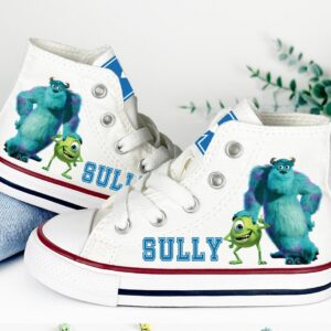 Personalized Name Birthday Monsters Inc Sulley and Mike White High Top Sneaker Custom Shoes Gift