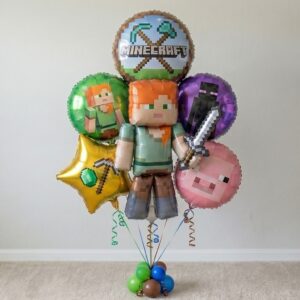 Minecraft Alex Foil 3D Balloon Bouquet 6 Pcs Decoration Party Birthday Decor Gift