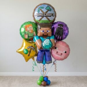 Minecraft Steve Foil 3D Balloon Bouquet 6 Pcs Decoration Party Birthday Decor Gift