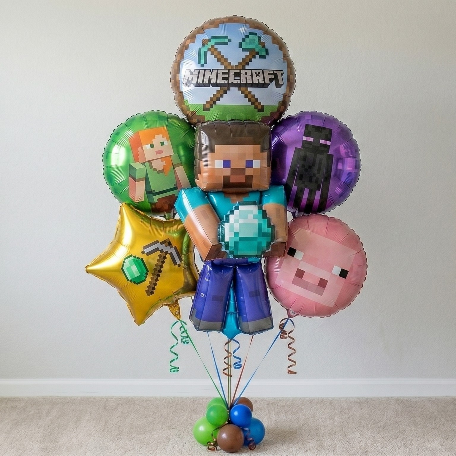 Minecraft Steve Foil 3D Balloon Bouquet 6 Pcs Decoration Party Birthday Decor Gift