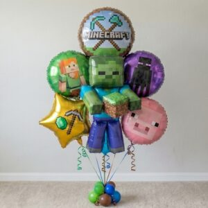 Minecraft Zombie Foil 3D Balloon Bouquet 6 Pcs Decoration Party Birthday Decor Gift