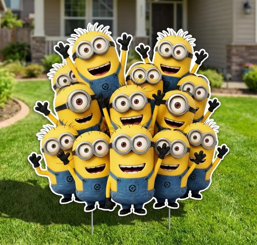Minions Group 5 Foot Coroplast Cutout Yard Sign Life Size Prop Decoration Party Birthday