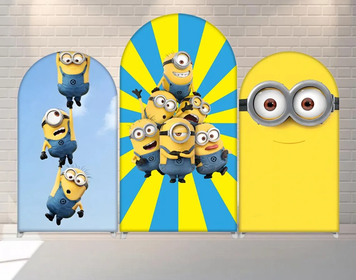Minions Fabric Arch Cover Backdrop Background 7.2ft by 4ft Life Size Prop Decoration Party Birthday