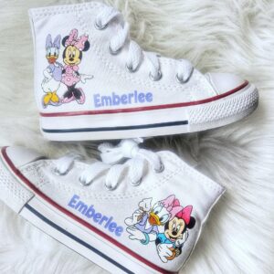 Personalized Name Birthday Daisy Duck Minnie Mouse White High Top Sneaker Custom Shoes Gift