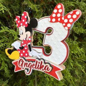 Custom Minnie Mouse Red 3D Cake Topper Personalized Birthday Party Decor Custom Name & Age