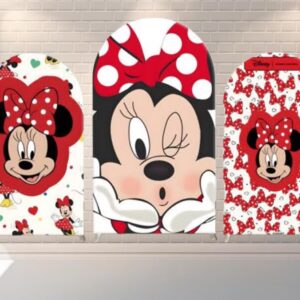 Minnie Mouse Head Red Bow Fabric Arch Cover Backdrop Background 7.2ft by 4ft Life Size Prop Decoration Party Birthday