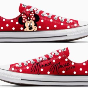 Personalized Name Birthday Minnie Mouse Signature Red Polka Dot Low Top Sneaker Custom Shoes Gift