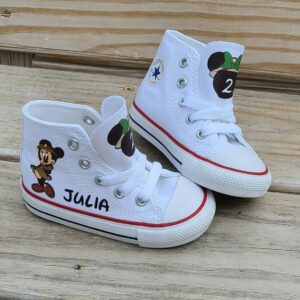 Personalized Name Birthday Minnie Mouse Safari Jungle Animal Kingdom White High Top Sneaker Custom Shoes Gift