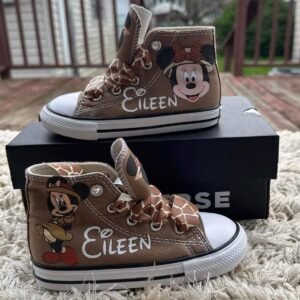 Personalized Name Birthday Minnie Mouse Safari Jungle Animal Kingdom Brown High Top Sneaker Custom Shoes Gift