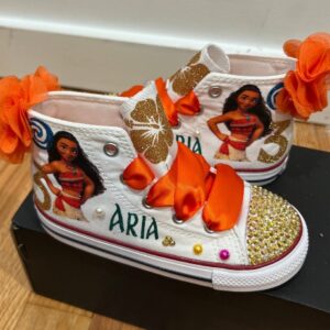 Personalized Name Birthday Princess Moana White High Top Sneaker Custom Shoes Gift