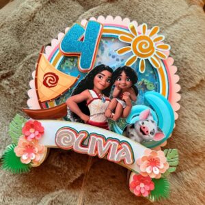 Custom Moana and Friends 3D Cake Topper Personalized Birthday Party Decor Custom Name & Age