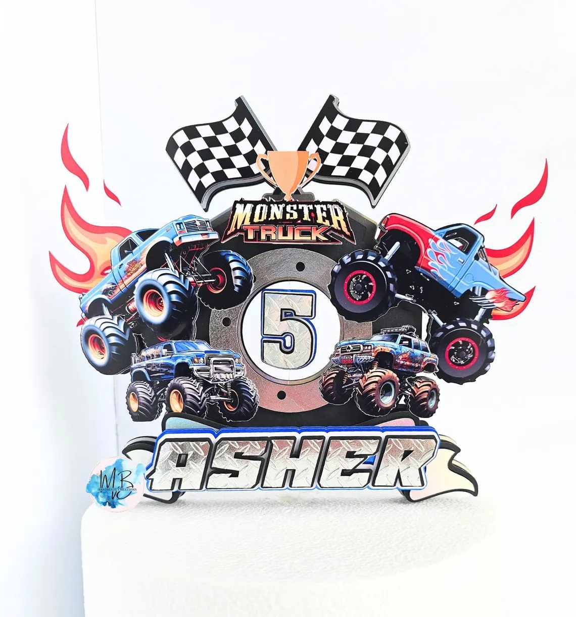 Custom Monster Truck 3D Cake Topper Personalized Birthday Party Decor Custom Name & Age