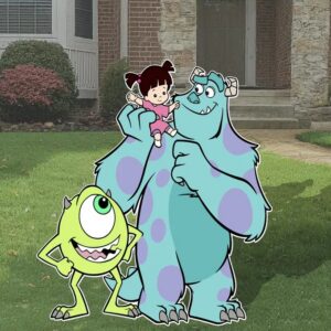 Monsters Inc Sulley Mike and Boo 5 Foot Coroplast Cutout Yard Sign Life Size Prop Decoration Party Birthday