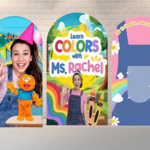 Ms Rachel and Herbie Colors Fabric Arch Cover Backdrop Background 7.2ft by 4ft Life Size Prop Decoration Party Birthday