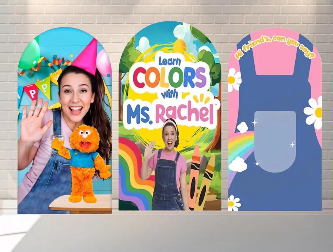 Ms Rachel and Herbie Colors Fabric Arch Cover Backdrop Background 7.2ft by 4ft Life Size Prop Decoration Party Birthday