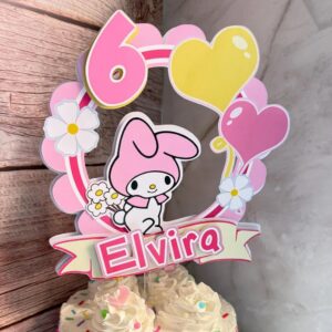 Custom Hello Kitty My Melody 3D Cake Topper Personalized Birthday Party Decor Custom Name & Age