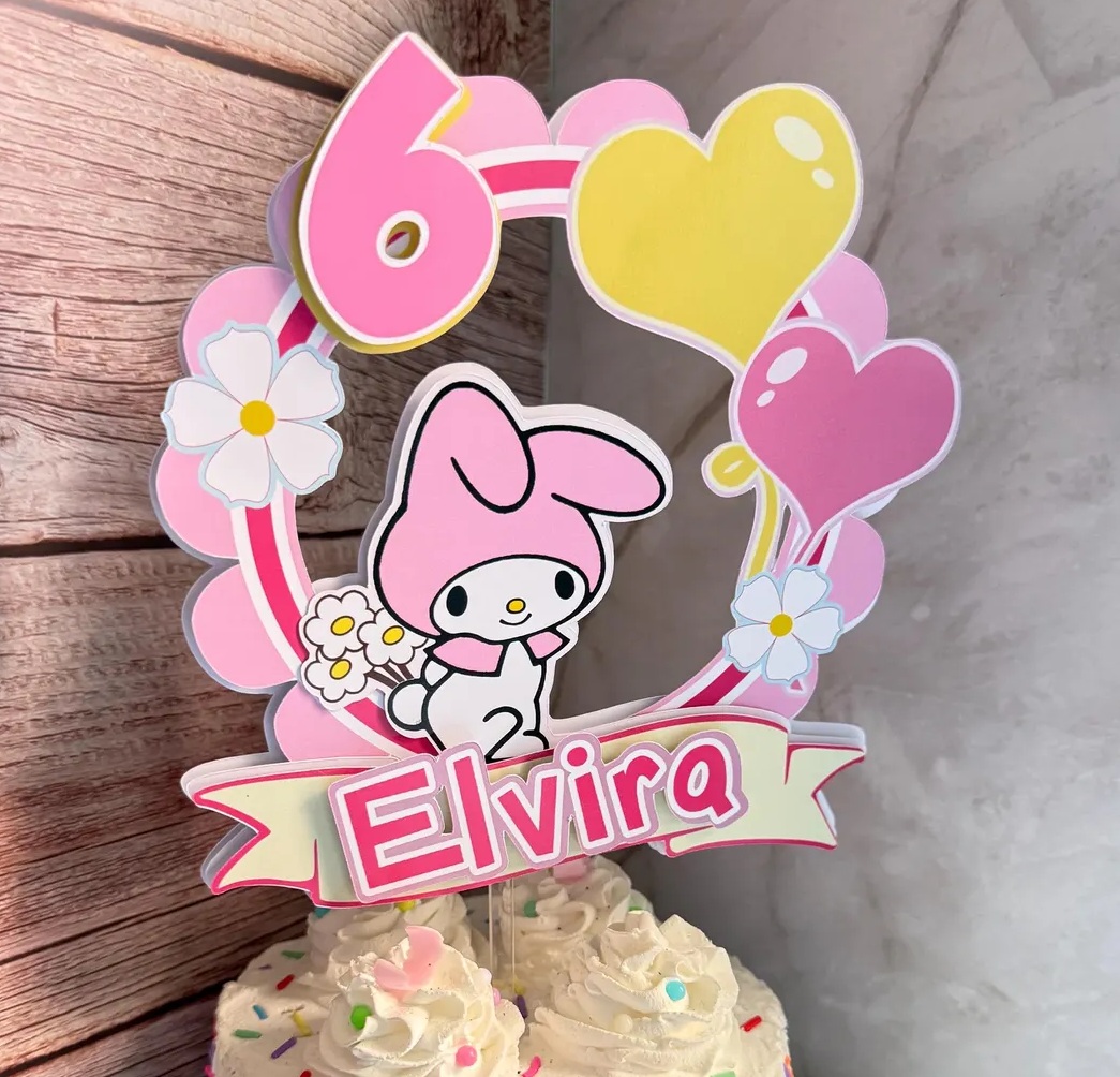 Custom Hello Kitty My Melody 3D Cake Topper Personalized Birthday Party Decor Custom Name & Age