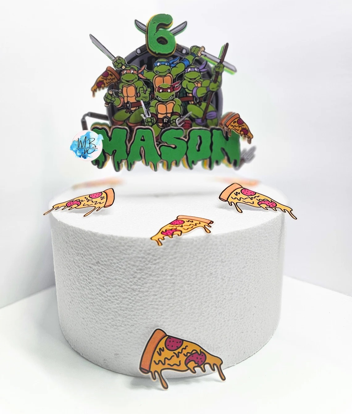 Custom TMNT Ninja Turtles 3D Cake Topper Personalized Birthday Party Decor Custom Name & Age