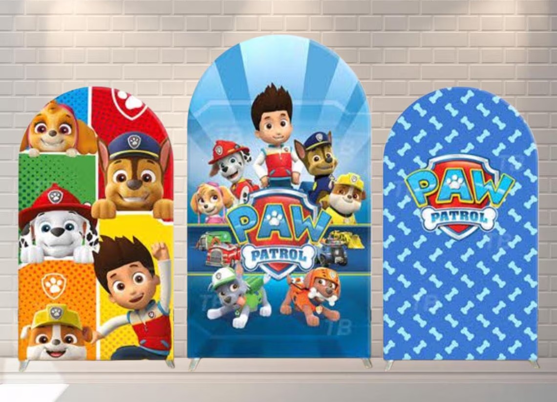 Paw Patrol Pups Group Fabric Arch Cover Backdrop Background 7.2ft by 4ft Life Size Prop Decoration Party Birthday