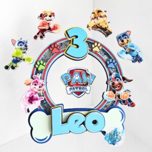 Custom Paw Patrol 3D Cake Topper Personalized Birthday Party Decor Custom Name & Age