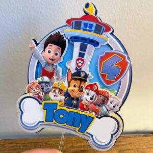 Custom Paw Patrol Group Tower 3D Cake Topper Personalized Birthday Party Decor Custom Name & Age