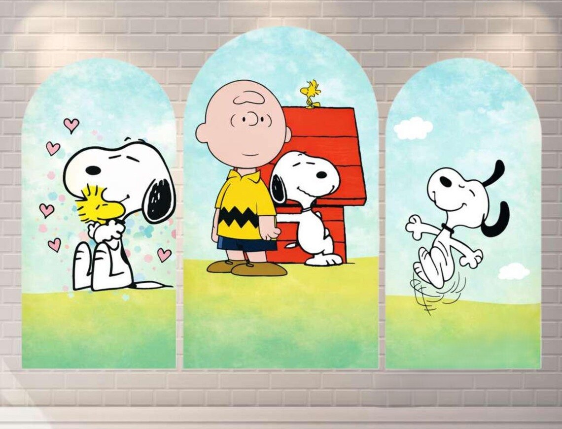 The Peanuts Charlie Brown Woodstock Snoopy Fabric Arch Cover Backdrop Background 7.2ft by 4ft Life Size Prop Decoration Party Birthday