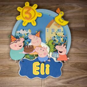Custom Peppa Pig and Family Party Cake 3D Cake Topper Personalized Birthday Party Decor Custom Name & Age