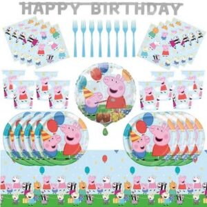 Peppa Pig and Friends Birthday Party Supplies Napkins Plates Banner Tablecloth Set for 16 Guests