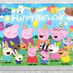 Peppa Pig Family and Friends Birthday Party Fabric Cover Backdrop Background 6ft by 4ft 6'x4' Decoration Party Birthday