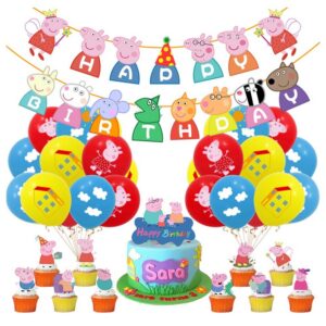 Peppa Pig Colorful Rainbow Birthday Party Supplies Balloons Cake Topper Banner Tablecloth 32 pcs