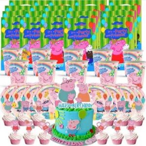 Peppa Pig Colorful Rainbow Birthday Party Supplies Treat Favor Goodie Bags Plates Cake Toppers Cups 69 pcs