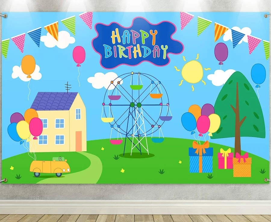 Peppa Pig House Birthday Party Fabric Cover Backdrop Background 6ft by 4ft 6'x4' Decoration Party Birthday