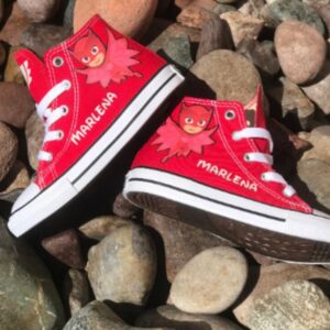 Personalized Name Birthday PJ Masks Owelette Red High Top Sneaker Custom Shoes Gift