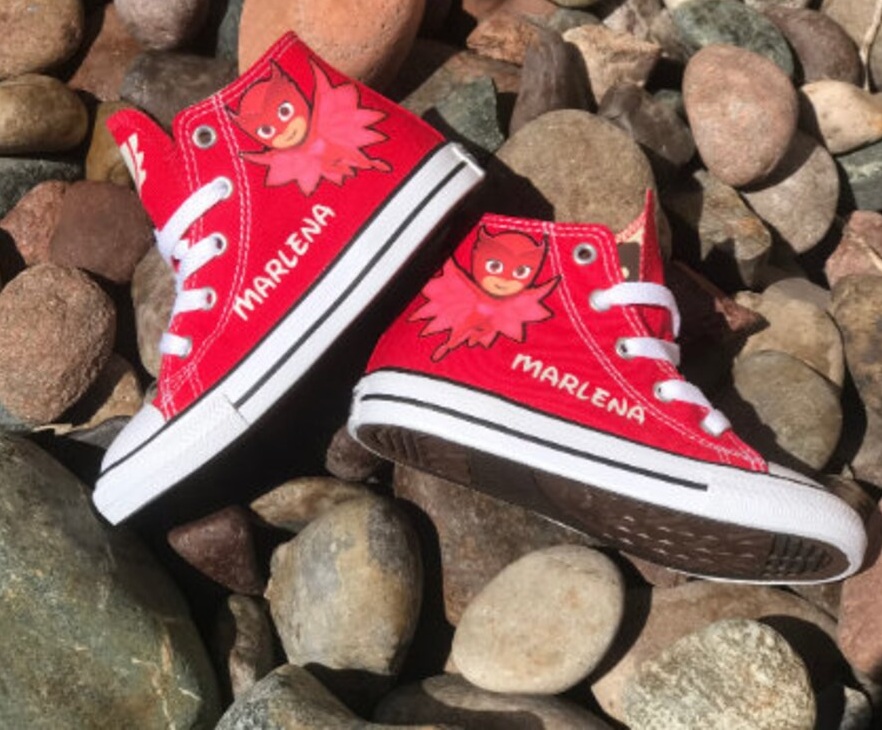 Personalized Name Birthday PJ Masks Owelette Red High Top Sneaker Custom Shoes Gift