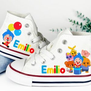 Personalized Name Birthday PLim Plim Clown and Friends White High Top Sneaker Custom Shoes Gift