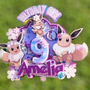 Custom Pokemon Eevee 3D Cake Topper Personalized Birthday Party Decor Custom Name & Age