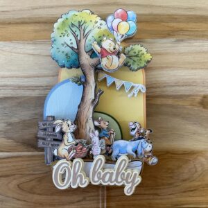 Custom Winnie the Pooh and Friends Tree Baby 3D Cake Topper Personalized Birthday Party Decor Custom Name & Age
