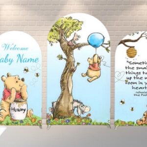 Winnie the Pooh Baby Boy Baby Shower Fabric Arch Cover Backdrop Background 7.2ft by 4ft Life Size Prop Decoration Party Birthday
